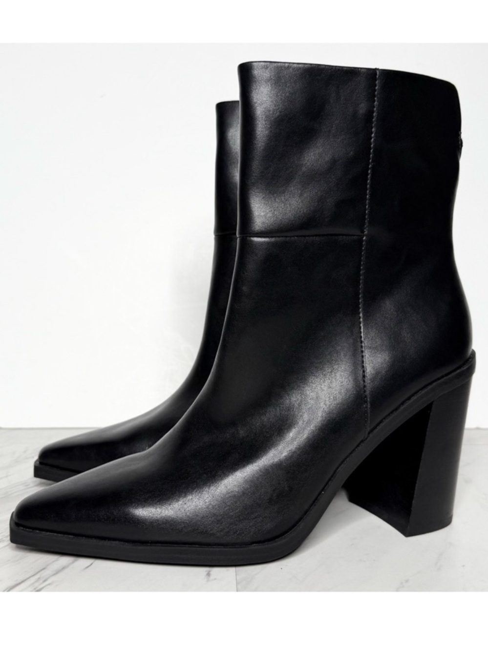 Steve Madden Silvee Black Leather Snipped Pointy Toe Heeled Boot 9 1/2 M